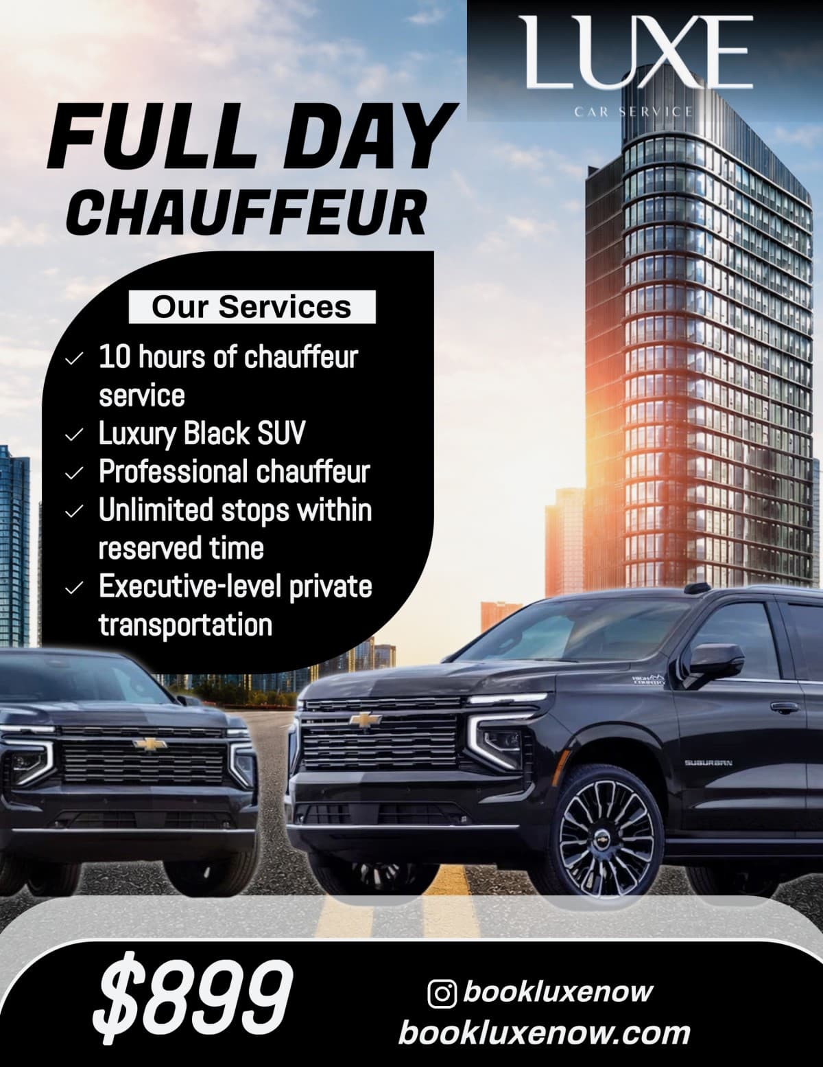 Luxe Car Service lanza paquete de chófer de 10 horas a tarifa plana de $899 para viajes corporativos en Massachusetts