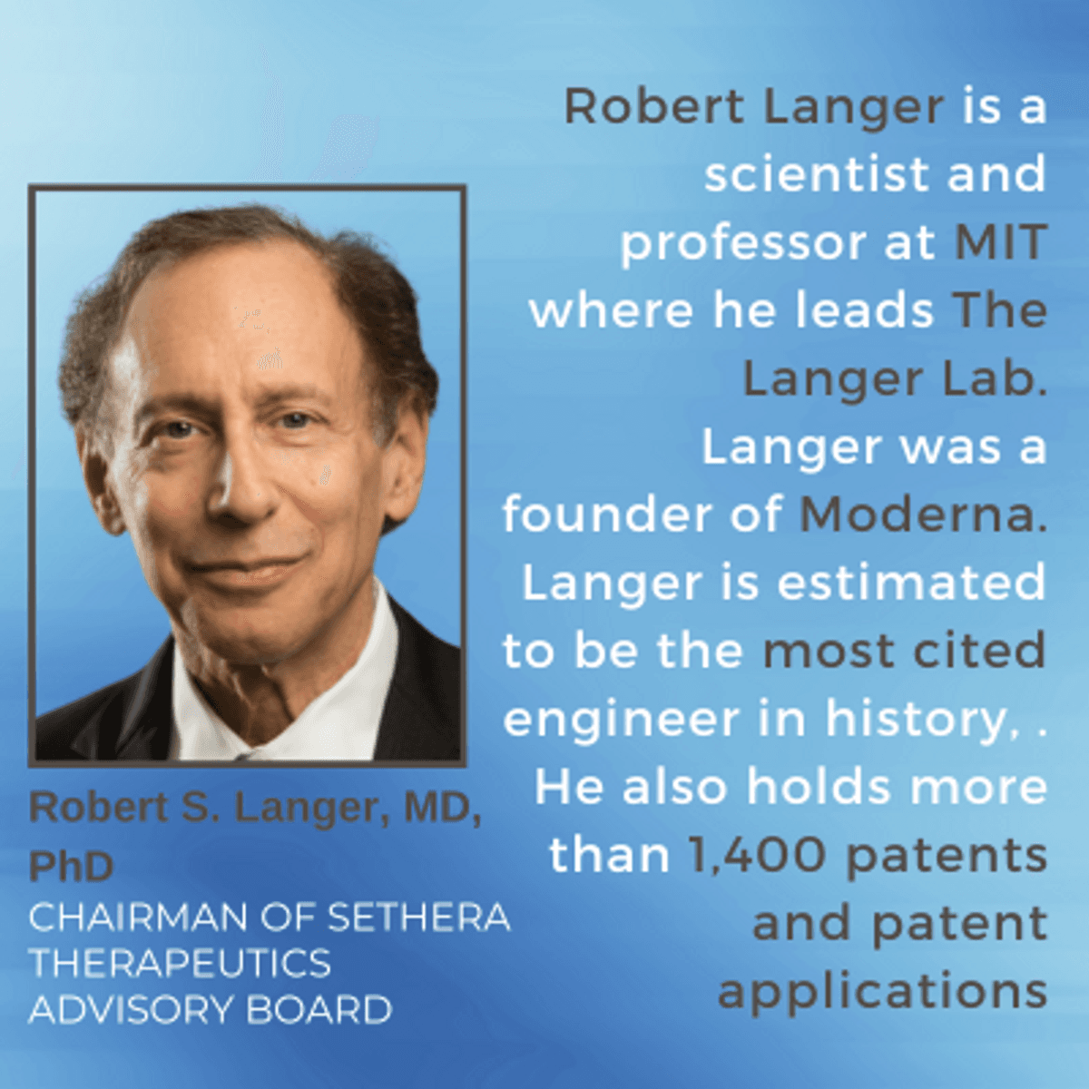 Sethera Therapeutics Fortalece su Liderazgo con la Incorporación del Luminar Biotecnológico Dr. Robert Langer y el Estratega Militar Brigadier General Larry Lunt