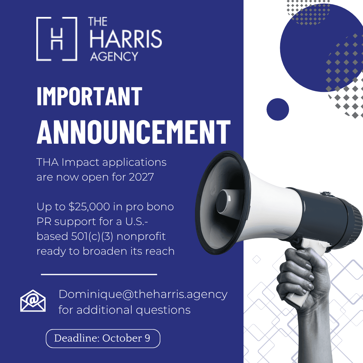 Harris Agency abre convocatoria para la subvención de comunicaciones pro bono 2027