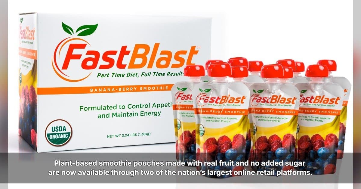 FastBlast Banana-Berry Smoothie ya está disponible en Amazon y Walmart.com