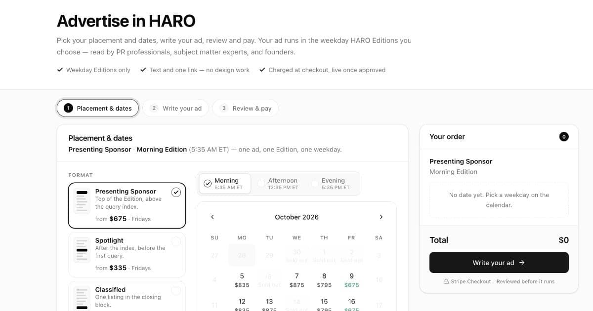 HARO lanza publicidad autoservicio para su boletín de solicitudes de periodistas